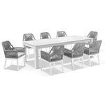 Santorini 2.5m Outdoor Rectangle Aluminium Dining Table with 8 Hugo Rope Chairs White - Grey Rope - Textured Olefin Grey