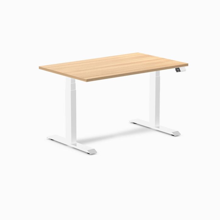 Desky Dual Melamine Sit Stand Desk White Frame 120cm