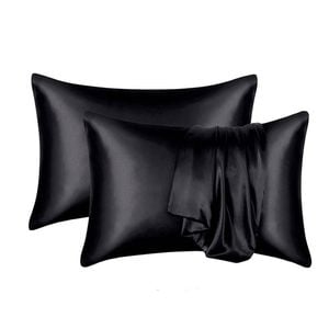 Catzon 2 Pcs Satin Pillowcases with Envelope Closure for Hair and Skin 51X76cm-Black