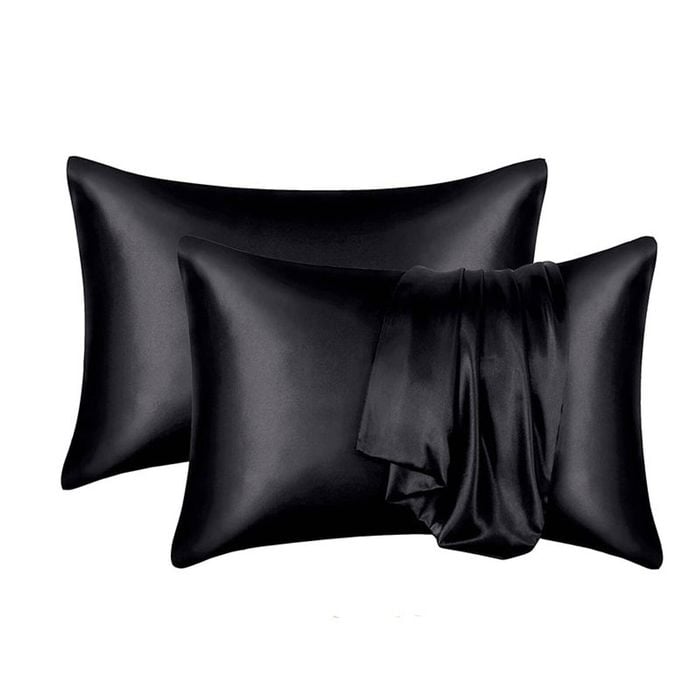 Catzon 2 Pcs Satin Pillowcases with Envelope Closure for Hair and Skin 51X76cm-Black