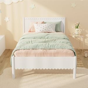 Oikiture Scalloped Bed Wooden Kids Bed Frame Single White
