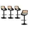 Oikiture 4x Bar Stools Gas Lift Stool Rattan Leather Black