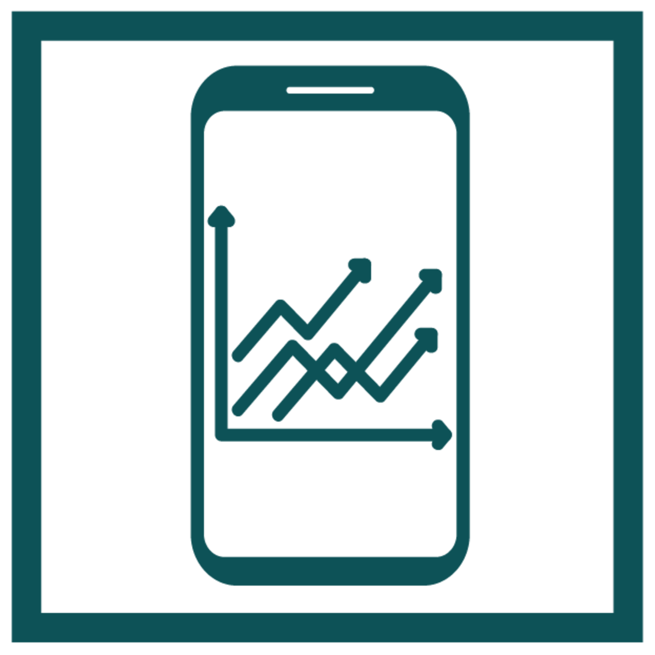 Smartphone displaying an upward-trending line graph inside a square border.