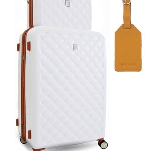 Pierre Cardin Medium Hard-Shell Suitcase & Mini Beauty Case Set w/ Tag White
