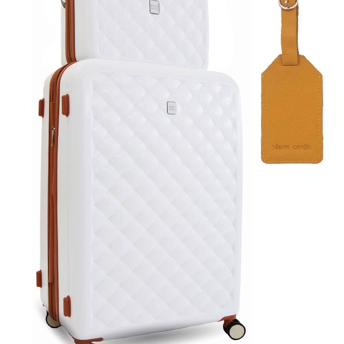 Pierre Cardin Medium Hard-Shell Suitcase & Mini Beauty Case Set w/ Tag White