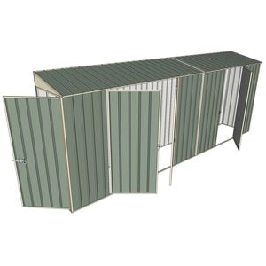 Build-a-Shed 0.8 x 5.2 x 2m Single Hinged Door Skillion Shed with Double and Single Hinged Side Doors - Green