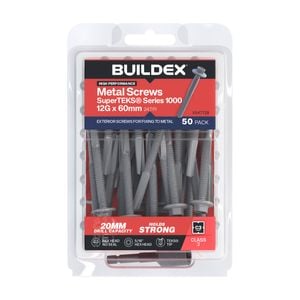 Buildex 12G x 60mm Class 3 Galvanised SuperTEKS® Series 1000 Metal Screws - 50 Pack