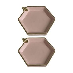 2PK SS Collective Petal Pink & Gold Trim Resin Bathroom Tray W/ Bee 11x10cm