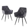 BRIBRION x2 Velvet Dining Chair with Arms Black Metal Legs Tufted Back Armrests Accent Vanity Grey Gray