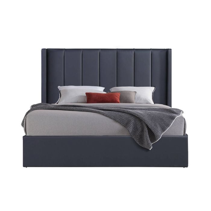 Gas Lift Queen Bed Frame Non-woven Fabric MDF KD Slats in Black