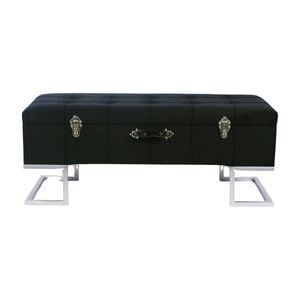 P&P Sleek Black Velvet Storage Ottoman with Silver Iron Base 105x40x42cm