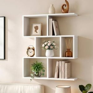 Homfurn 3-tier Floating Wall Shelf – S-shaped Display Unit, 80x19x95cm, White, 10kg Per Shelf
