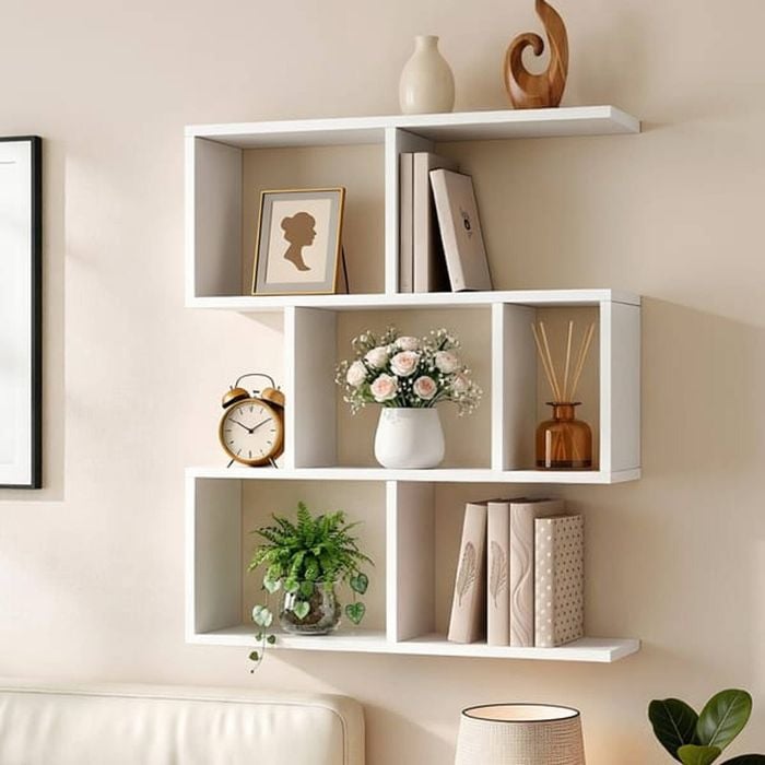 Homfurn 3-tier Floating Wall Shelf – S-shaped Display Unit, 80x19x95cm, White, 10kg Per Shelf