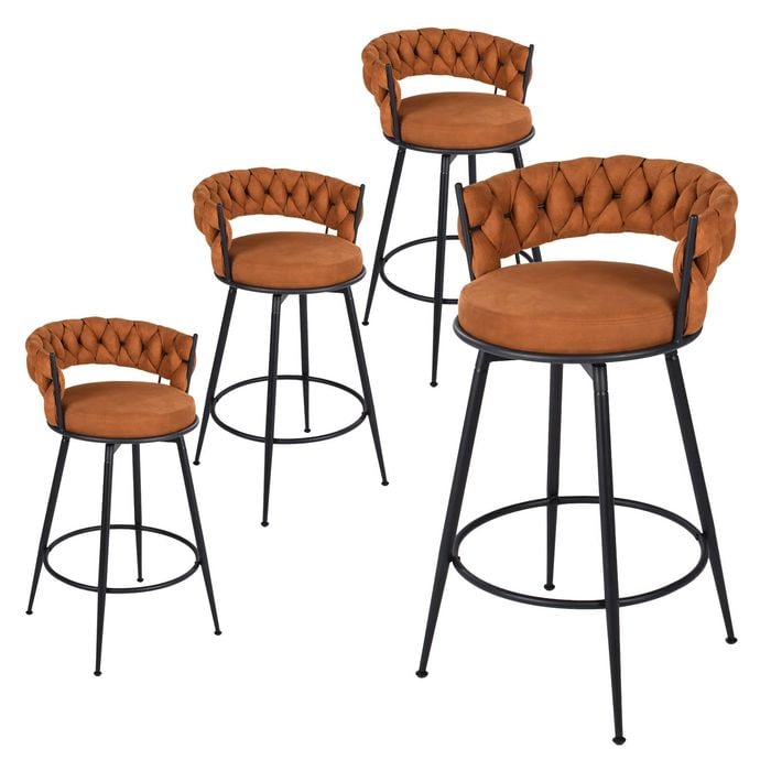 Advwin Bar Stools Set of 4 Rotating Kitchen Stools Bar Chair Brown