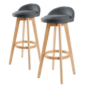 La Bella 2 Set 72cm Grey Wooden Bar Stool Leila Fabric