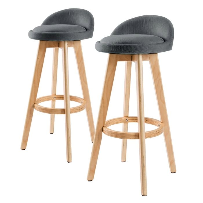 La Bella 2 Set 72cm Grey Wooden Bar Stool Leila Fabric