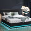 Oikiture Bed Frame Gas Lift RGB LED Black Leather-Double