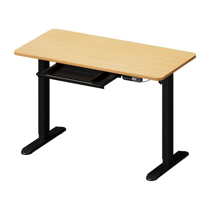 Oikiture 120cm Electric Standing Desk with Drawer Single Motor Black & Oak