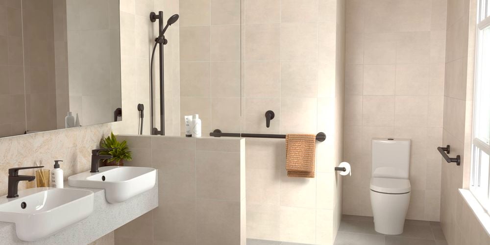 Matt black bathroom set up by Homecare by Caroma for carousel image 4