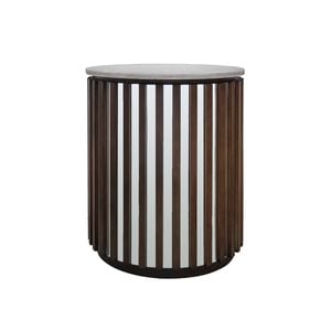 Lamp Table Round Shaped Top MDF Silver Mirror Micro cement Brown Base