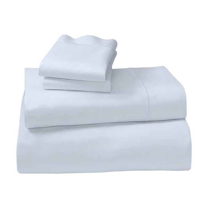 1000 Thread Count Cotton Rich Double Bed Sheet Set 4 Piece, Soft Feel Microfibre Blend, Solid Colour - Light Blue
