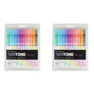 2x 12pc Tombow Twintone Dual Tip Marker Drawing Bullet/extra Fine Tip Pastels