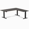 Desky Eco L-Shape Sit to Stand Burnished Wood Melamine Desk 1800x1750mm Matte Black Height Adjustable Leg