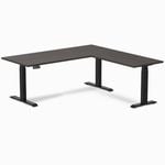 Desky Eco L-Shape Sit to Stand Burnished Wood Melamine Desk 1800x1750mm Matte Black Height Adjustable Leg