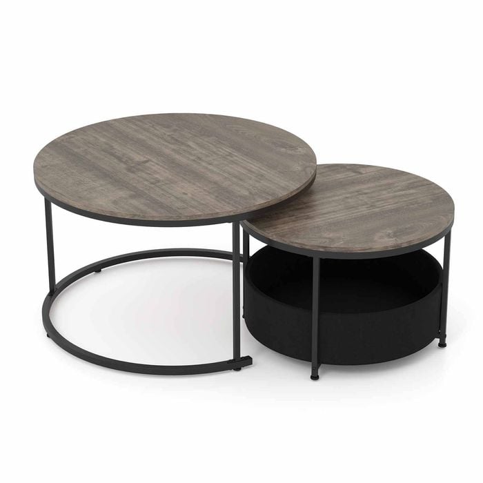 Costway 80cm & 60cm Nesting Coffee Table Set Of 2 Round End Table Grey