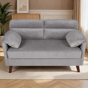 Ufurniture 120cm Velvet 2 Seater Sofa w/ Tufted Backrest & Pillow-Cushioned Armrest Loveseat Lounge Couch Grey