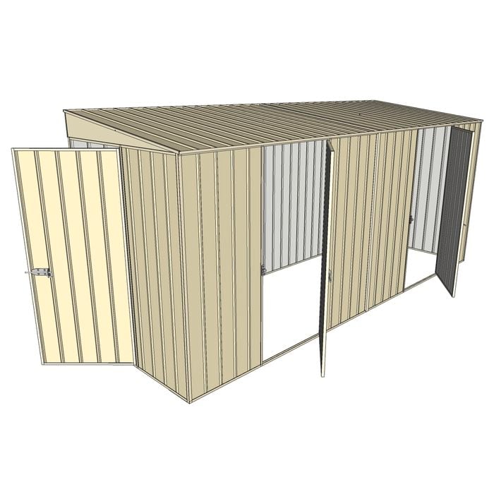 Build-a-Shed 1.5 x 4.5 x 2.0m  Tunnel Shed Tunnel Hinged Door +2 Hinged Side Doors - Cream