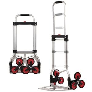 Advwin Stair Climbing Cart, 100kg Foldable Trolley With 6 Tpr Rubber Wheels & Bungee Cord For Stairs, Moving, Warehouse, Grey