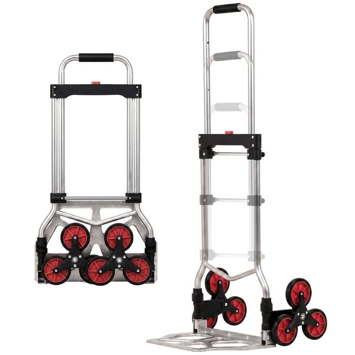 Advwin Stair Climbing Cart, 100kg Foldable Trolley With 6 Tpr Rubber Wheels & Bungee Cord For Stairs, Moving, Warehouse, Grey