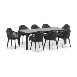 Southport Outdoor 2.17m Aluminium and Ceramic Table with 8 Alpine Chair Slate Grey
