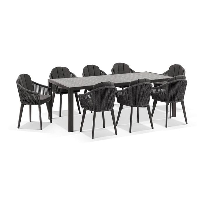 Southport Outdoor 2.17m Aluminium and Ceramic Table with 8 Alpine Chair Slate Grey