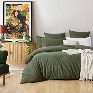 Gioia Casa Vintage Washed Cotton King Bed Quilt Cover Set - Khaki Green