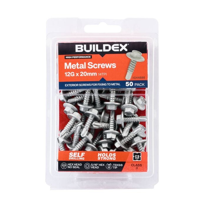 Buildex 12G x 20mm Class 3 Cladding & Fencing TEKS Screws - 50 Pack
