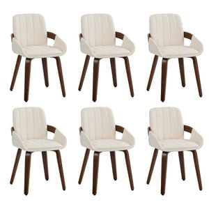 Oikiture 6x Dining Chairs Pu Leather Kitchen Chairs Bentwood Armchair Beige