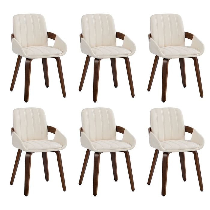 Oikiture 6x Dining Chairs Pu Leather Kitchen Chairs Bentwood Armchair Beige