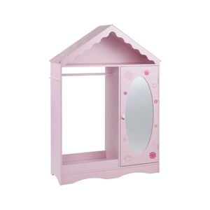 Costway Mirror Clothes Rack Kid Wardrobe Hanging Coat Shoe Cabinet Pink