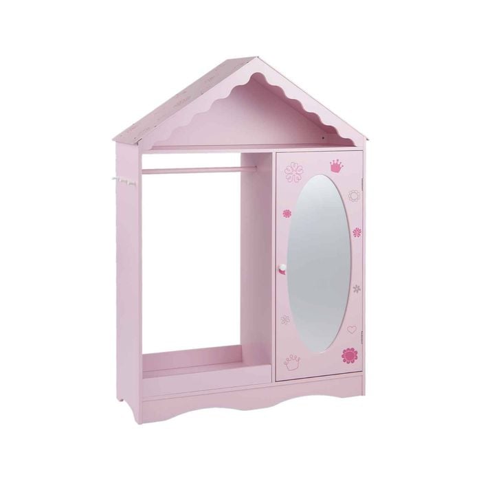 Costway Mirror Clothes Rack Kid Wardrobe Hanging Coat Shoe Cabinet Pink