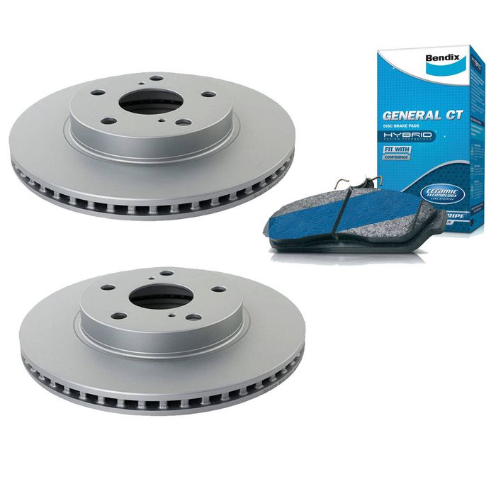 Basco Disc Rotors + Front Bendix Brake Pads for Toyota Corolla ZRE152 ZRE182 DB1802 -BRK1010-BDX