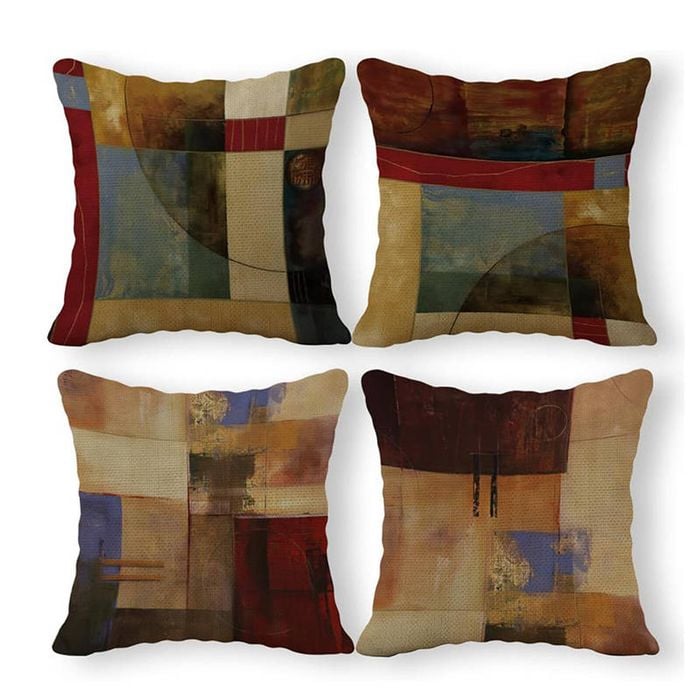 Catzon 4 Pcs Vintage Throw Pillow Covers Abstract Print for Living Room Decor