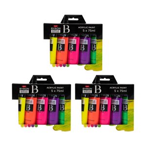 3x 5pc Jasart Byron 75ml Acrylic Paint Set Medium-bodied Art Painting Fluoro