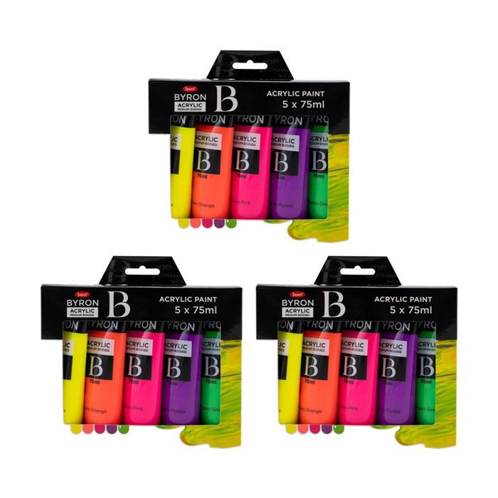 3x 5pc Jasart Byron 75ml Acrylic Paint Set Medium-bodied Art Painting Fluoro