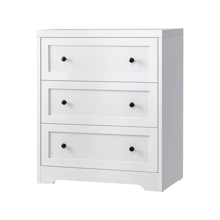 Oikiture 3 Chest of Drawers Bedside Table White