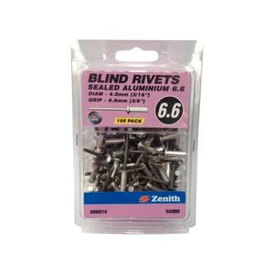 Zenith Blind Rivet Sealed Alum 3/16"D x 3/8"G 100pk