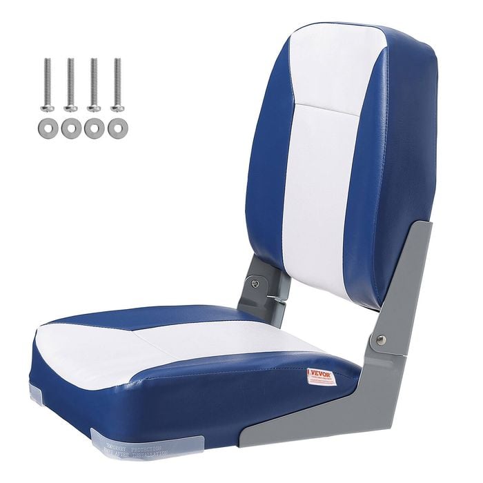 VEVOR Boat Seat White and Blue with Thickened Sponge Padding and Hinge for Fishing