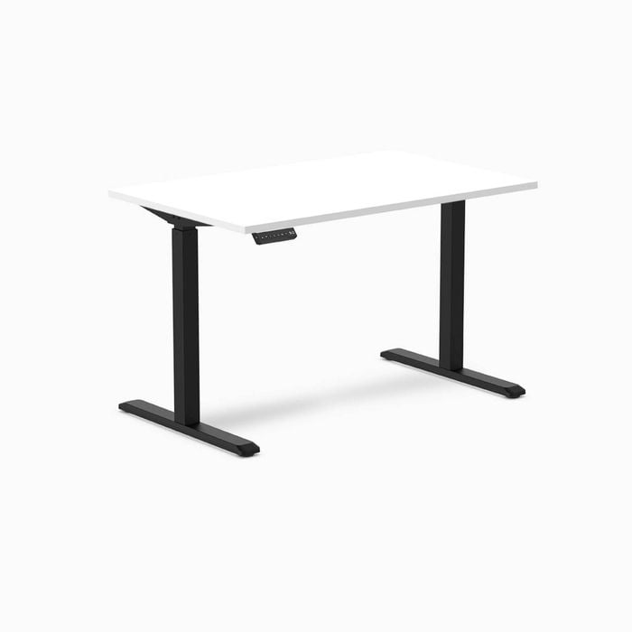 Desky Single Sit Stand White Desk 120 X 75cm Black Frame