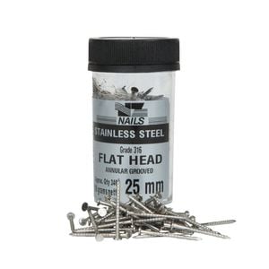 NZ Nails 25 x 1.6mm 100g 316 Stainless Steel Flat Head Nail